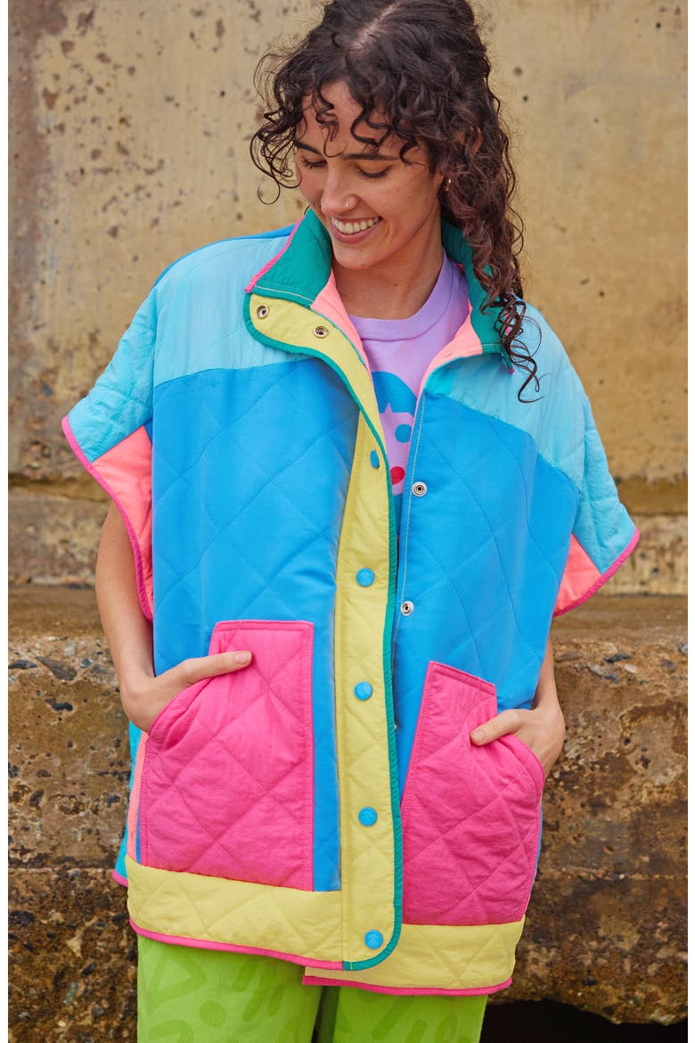 Quilted Poncho Vest, Alternate, color, Lagoon