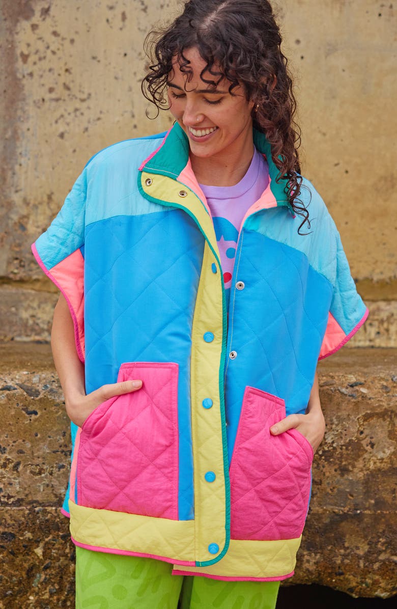 MOKUYOBI Quilted Poncho Vest, Alternate, color, Lagoon