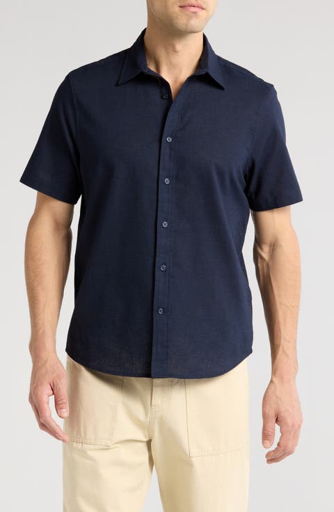 Linen & Cotton Short Sleeve Button-Up Shirt