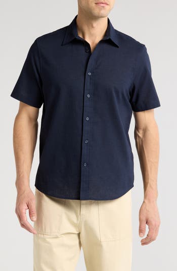 14TH & UNION 14TH & UNION LINEN & COTTON SHORT SLEEVE BUTTON-UP SHIRT