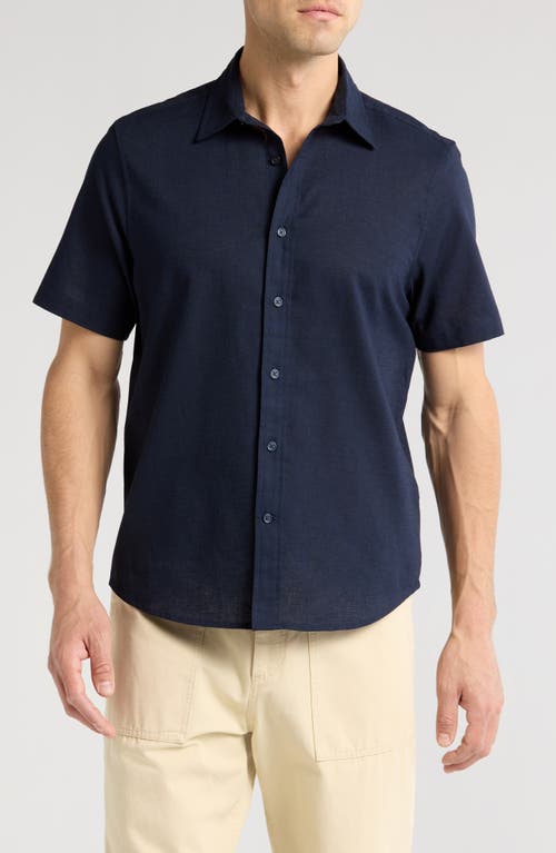 14th & Union Linen & Cotton Short Sleeve Button-up Shirt In Navy Blazer