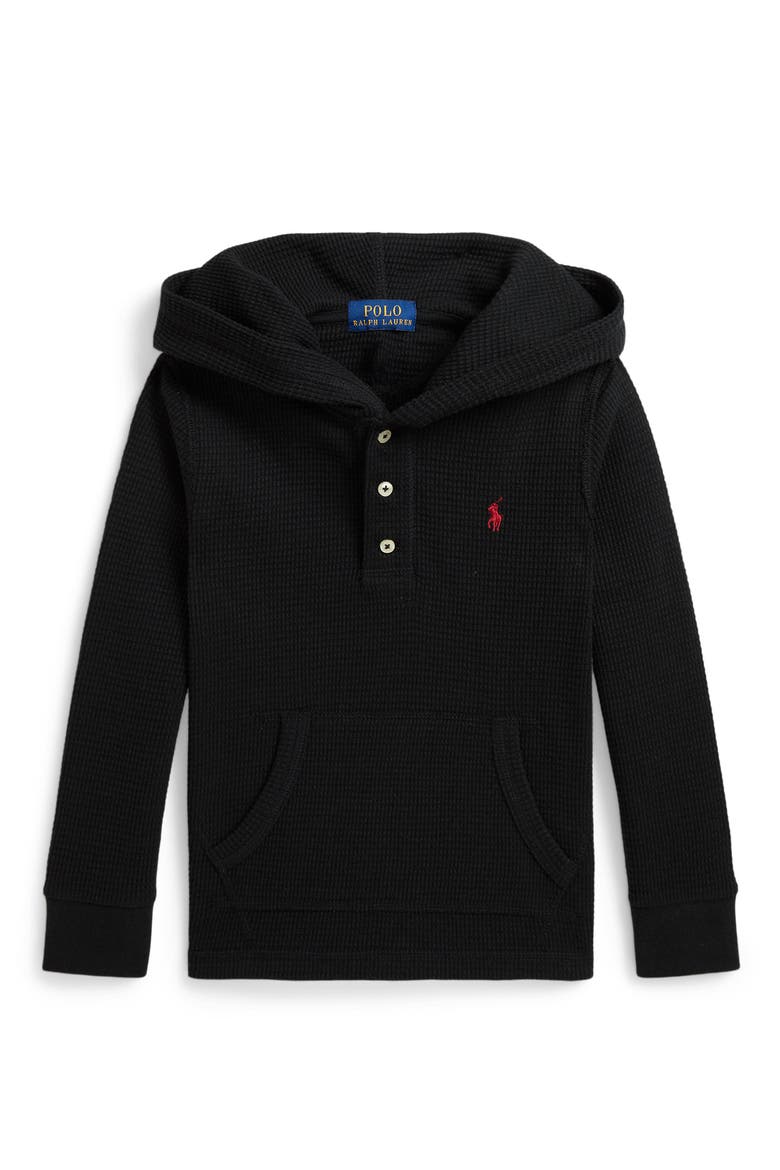 Kids' Waffle Knit Hoodie, Main, color, POLO BLACK