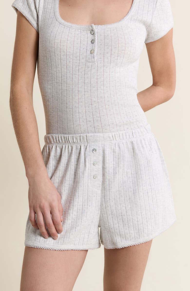 Etam Katell Pointelle Cotton Pajama Shorts, Alternate, color, Grey