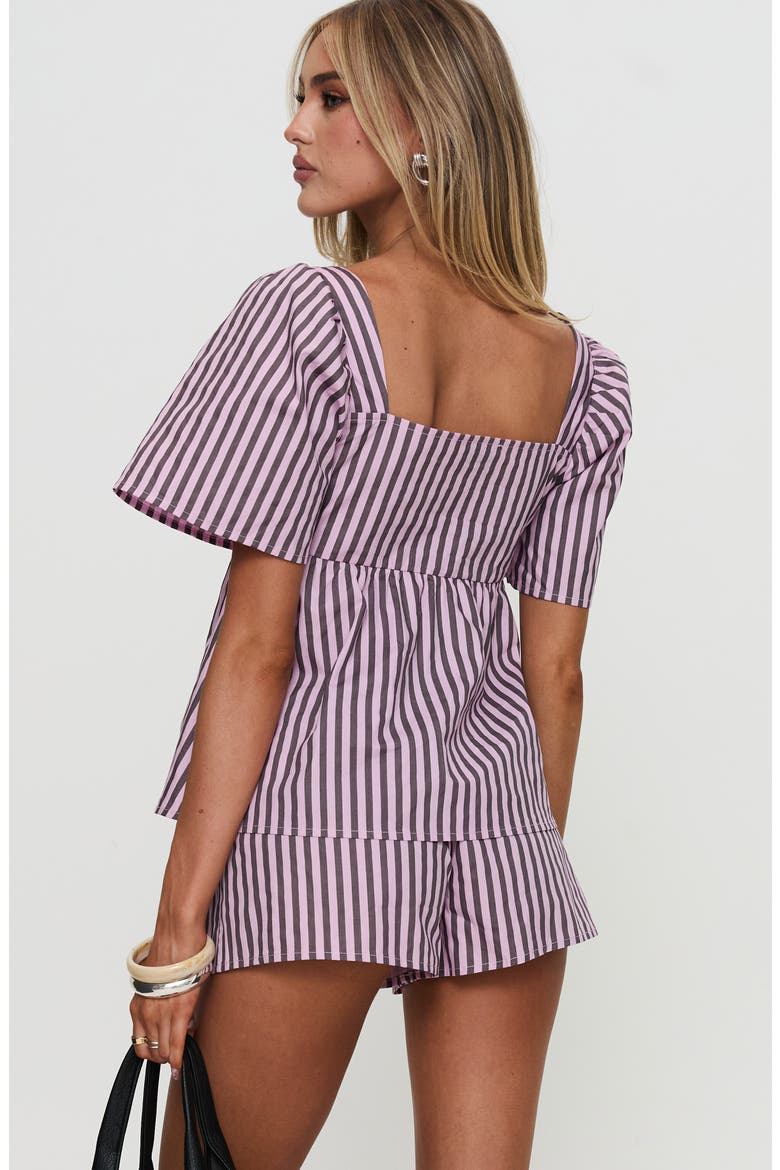 Two Young Hearts Stripe Cotton Top & Shorts Set, Alternate, color, PINK / BROWN STRIPE
