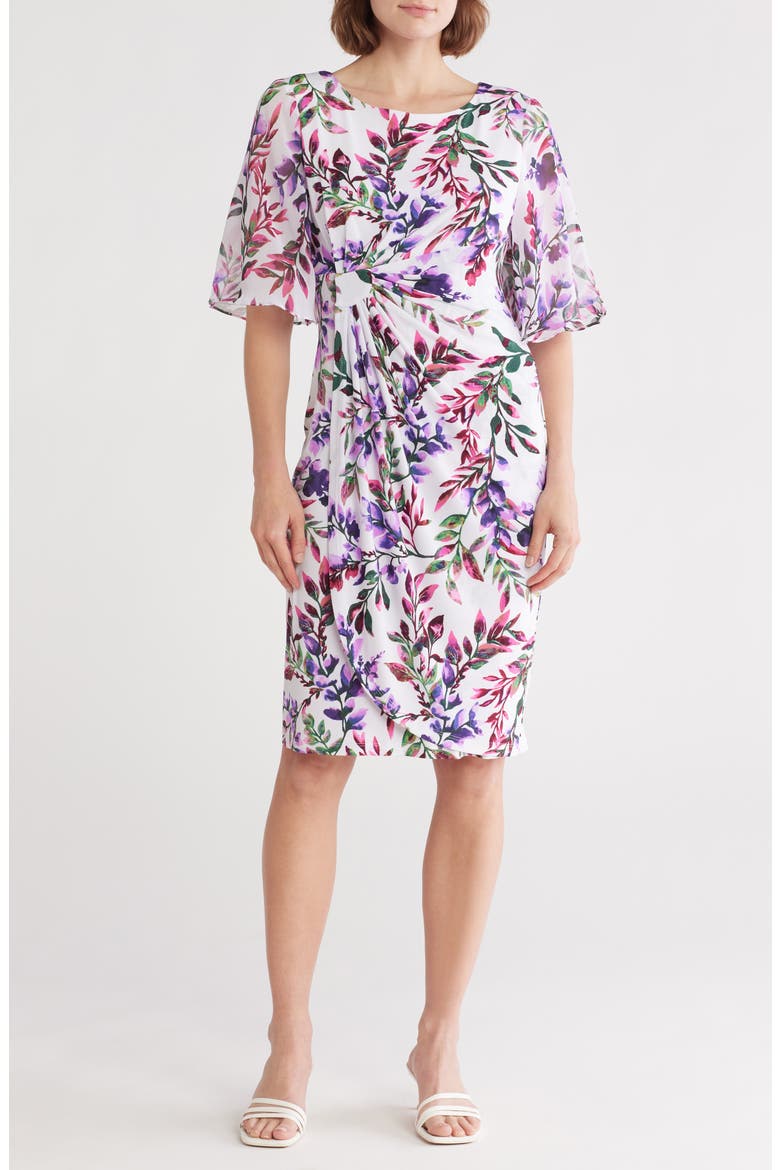 Flutter Sleeve Faux Wrap Minidress, Main, color, IVORY/BERRY