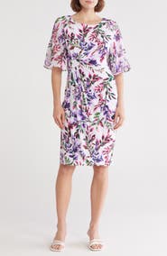 Connected Apparel Flutter Sleeve Faux Wrap Minidress