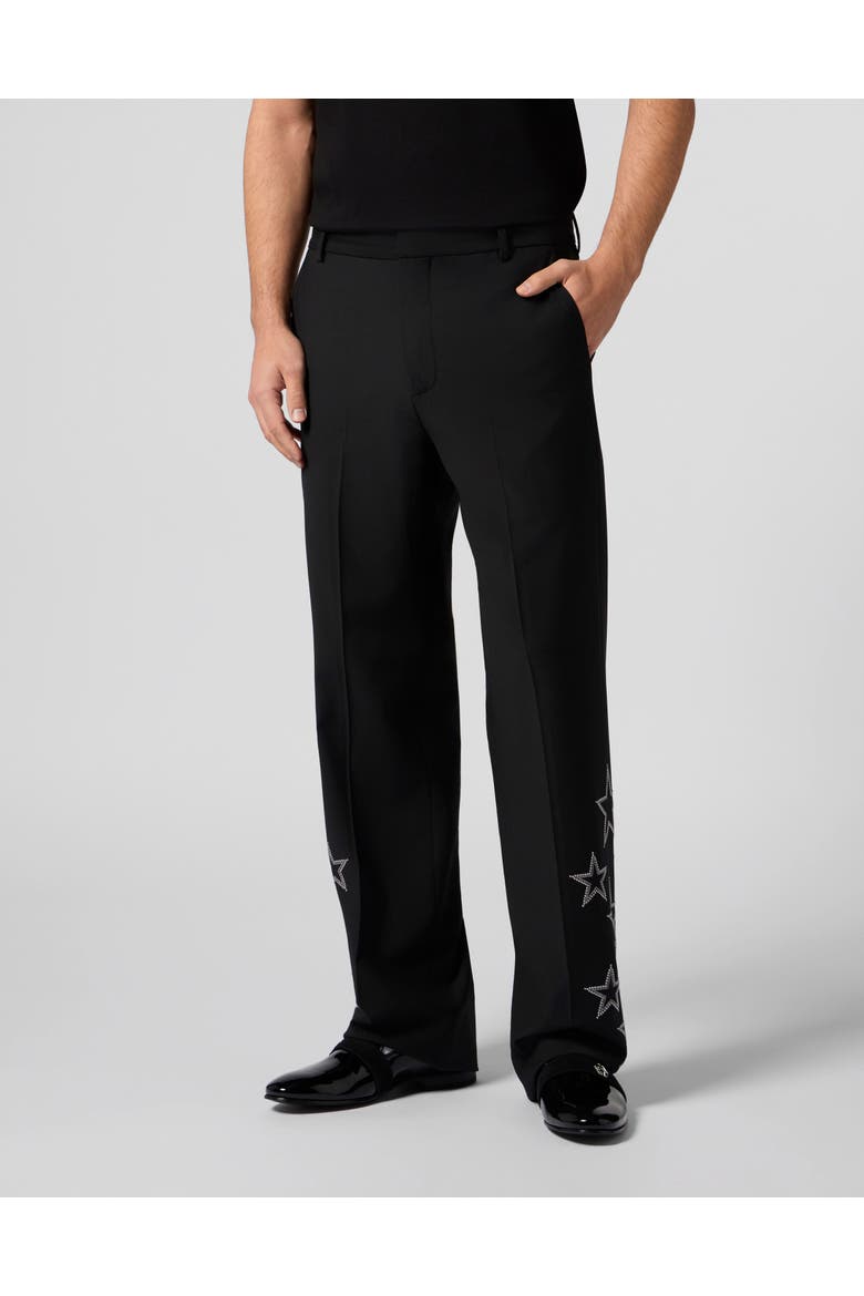 Loose Fit Trousers Stars Studs Men, Main, color, black