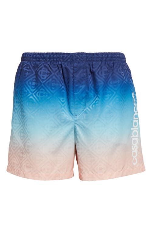 Casablanca Gradient Monogram Shorts With Elasticized Waistband In Blue