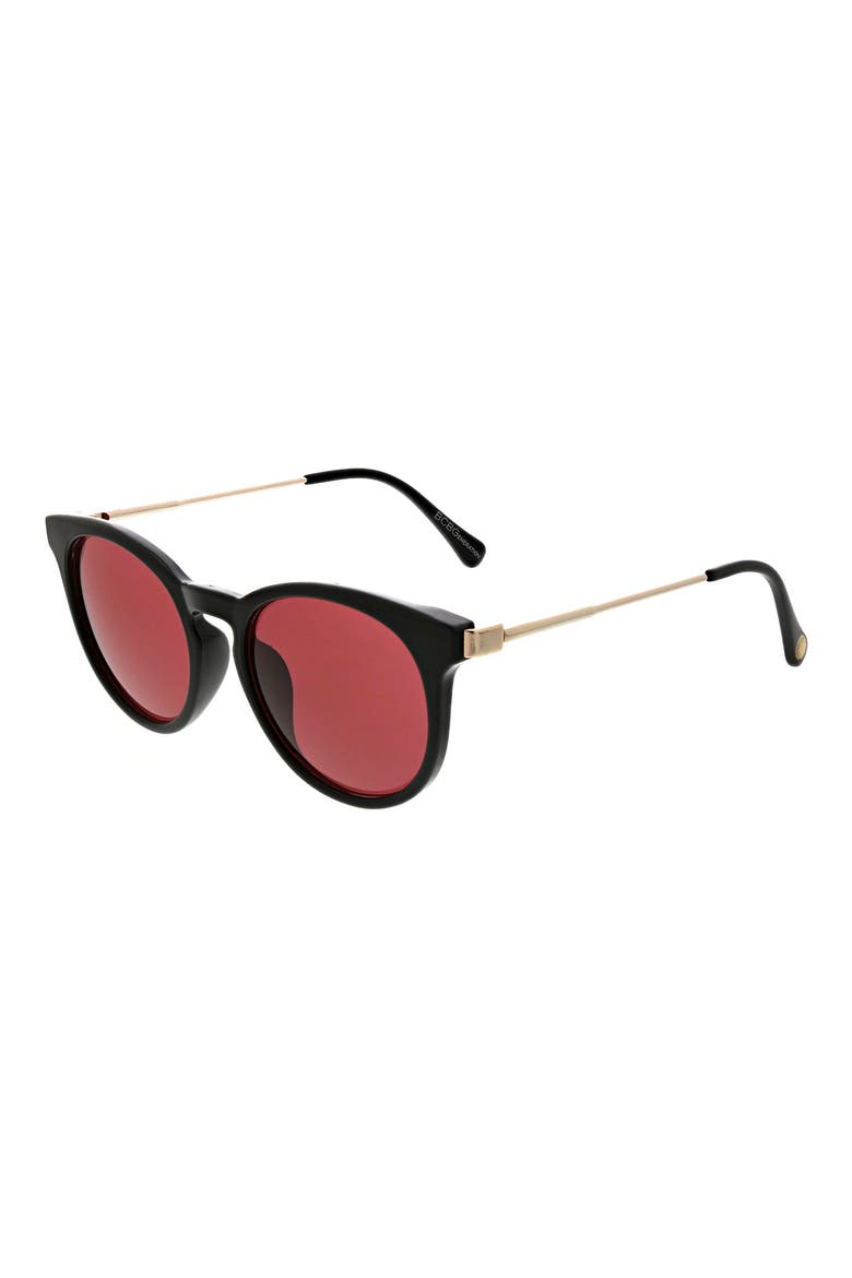 52mm Round Keyhole Sunglasses, Alternate, color, SHINY BLACK