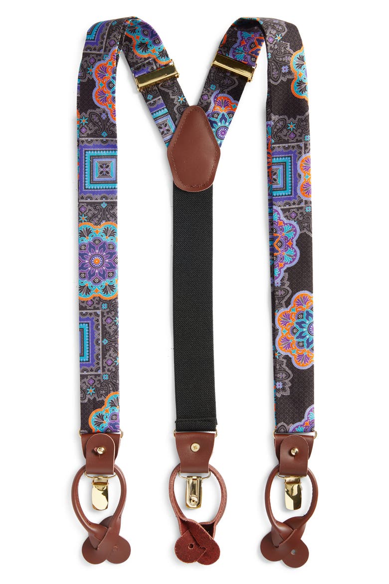 Paisley Silk Suspenders, Main, color, CHARCOAL