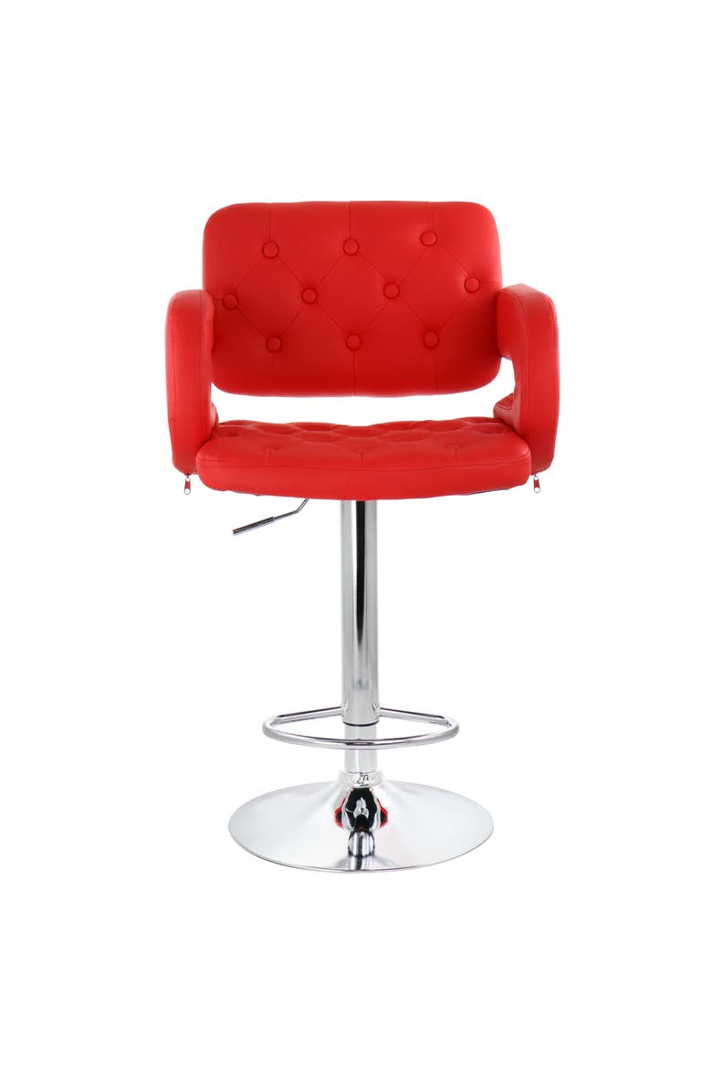 Faux Leather Tufted Bar Stool with Adjustable Height, Alternate, color, Red