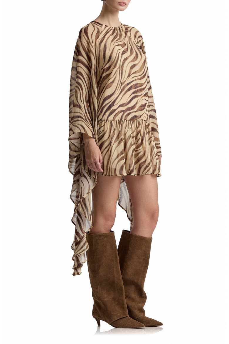 Ruffle Long Sleeve Minidress, Alternate, color, AUTUMN ZEBRA