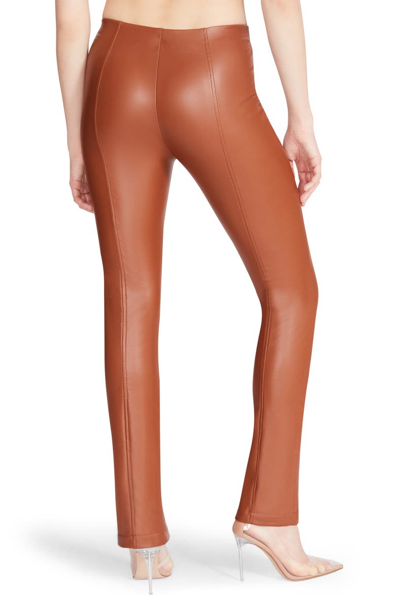 Anastasia Split Hem Faux Leather Leggings, Alternate, color, COGNAC