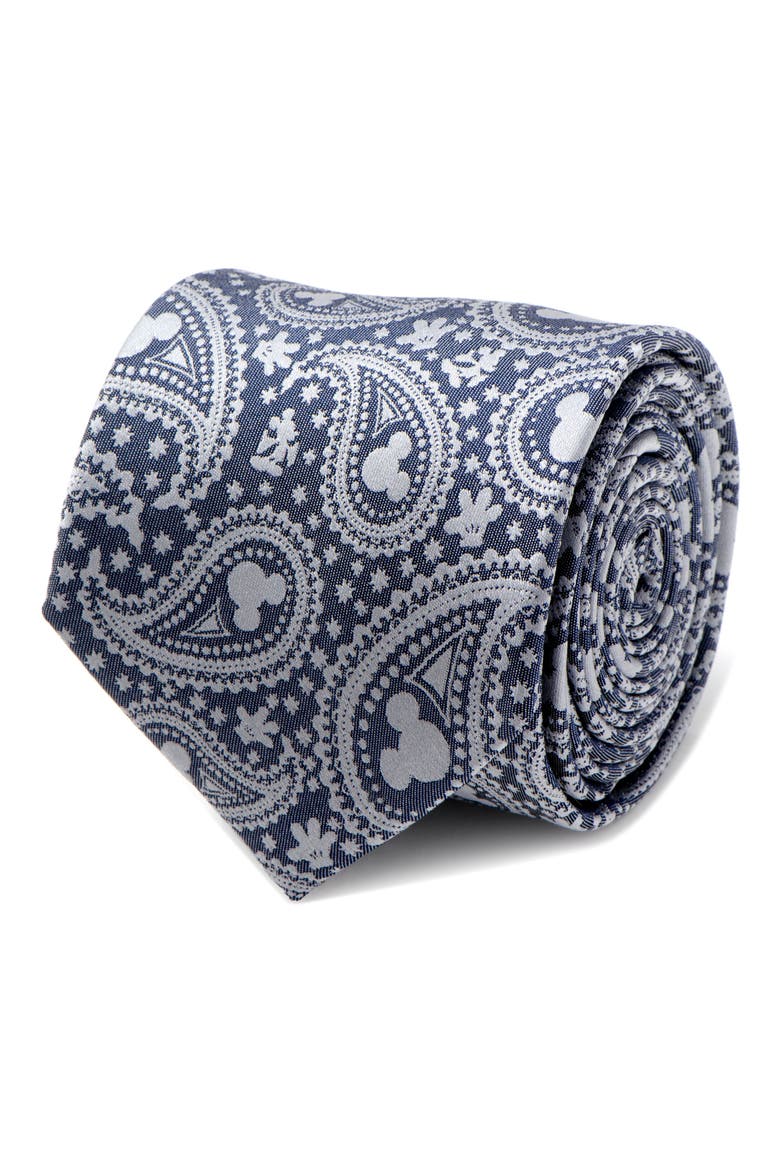 Mickey Mouse Paisley Silk Tie, Alternate, color, BLUE/ GREY