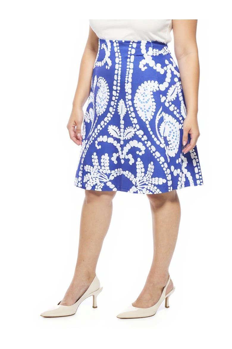 Plus Size Paisley Elastic Waist Knee Length A-Line Skirt, Alternate, color, Blue Multi