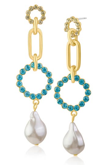Jardin Crystal & Faux Pearl Link Drop Earrings In White/gold