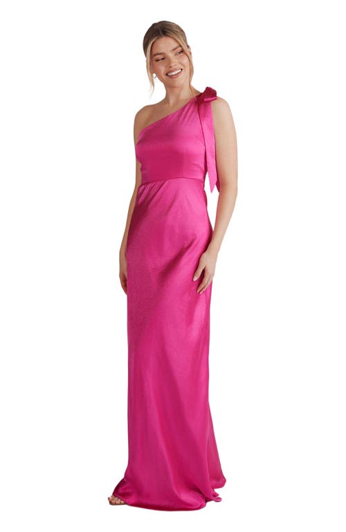 Six Stories Bow One Shoulder Satin Bridesmaid Dress in Fuchsia  product