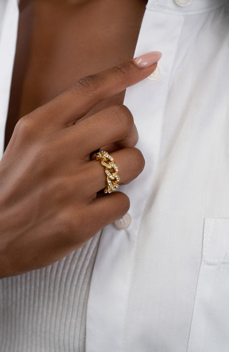 Adornia Pavé Cubic Zirconia Curb Chain Ring, Alternate, color, Gold