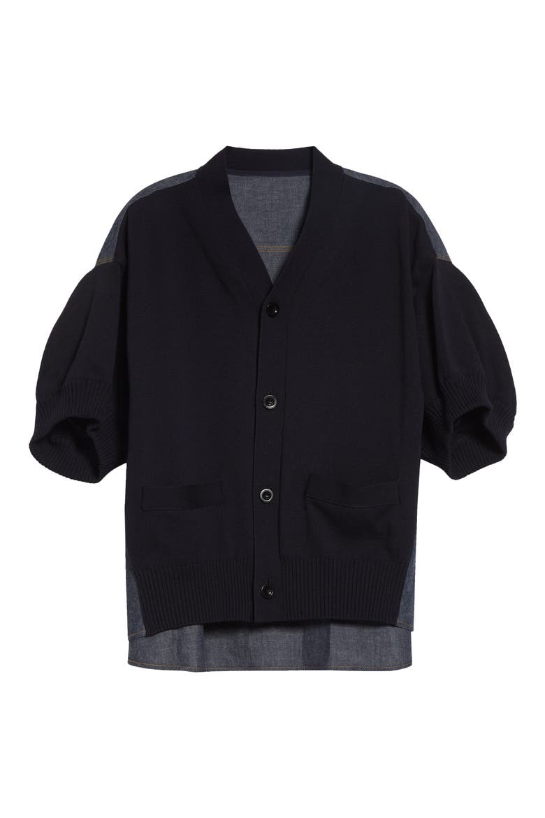 Short Sleeve Mixed Media Cardigan, Alternate, color, NAVY/ BLUE