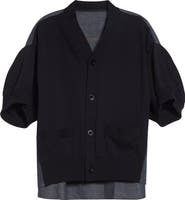 Sacai Short Sleeve Mixed Media Cardigan