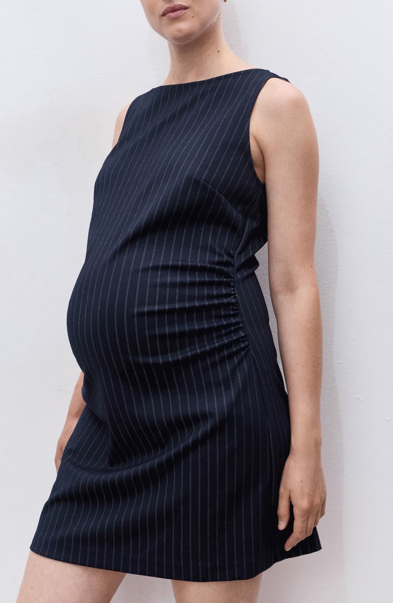 MANGO Pinstripe Maternity Dress, Main, color, Navy