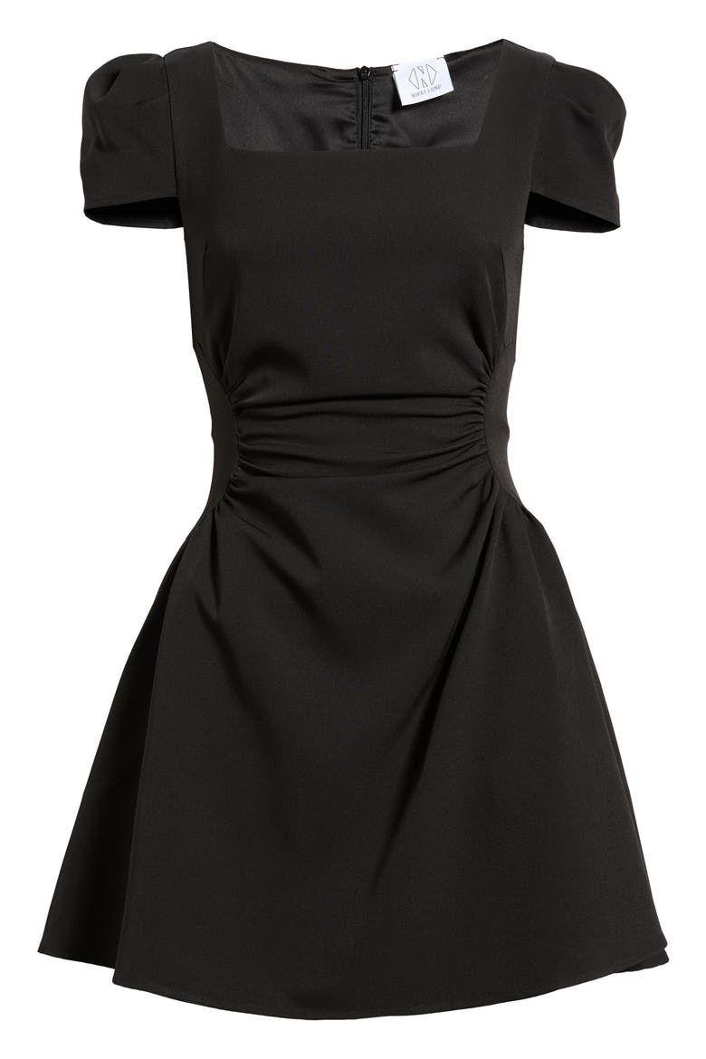 Tilly Ruched Puff Sleeve Flare Dress, Alternate, color, BLACK