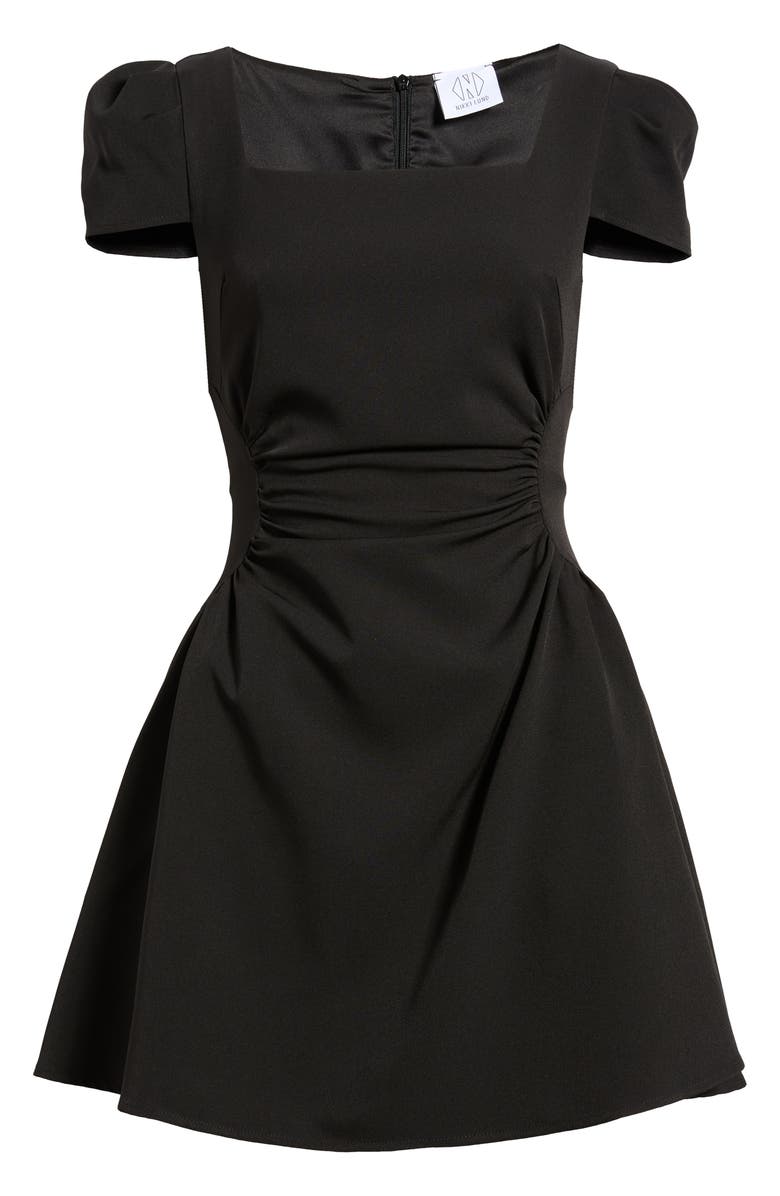 NIKKI LUND Tilly Ruched Puff Sleeve Flare Dress, Main, color, Black