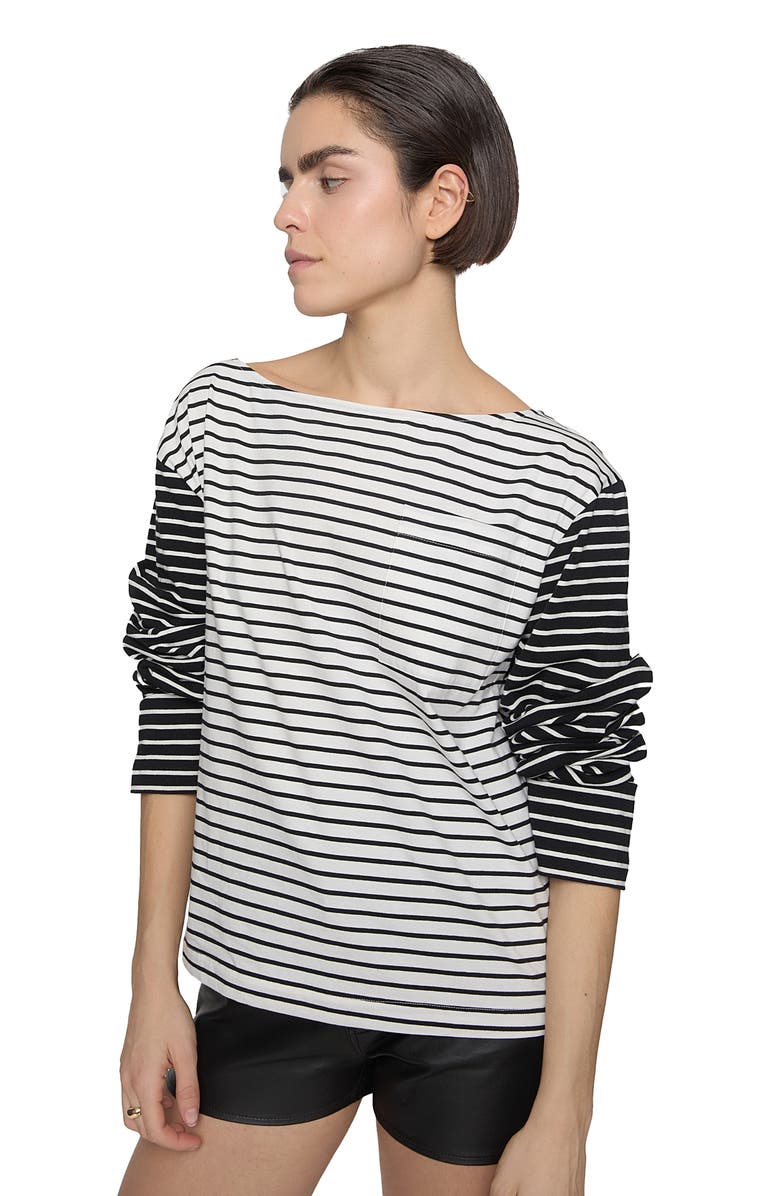 Rebecca Minkoff Ruby Stripe Pocket Cotton Jersey Top, Alternate, color, Ecru Stripe/ True Bla