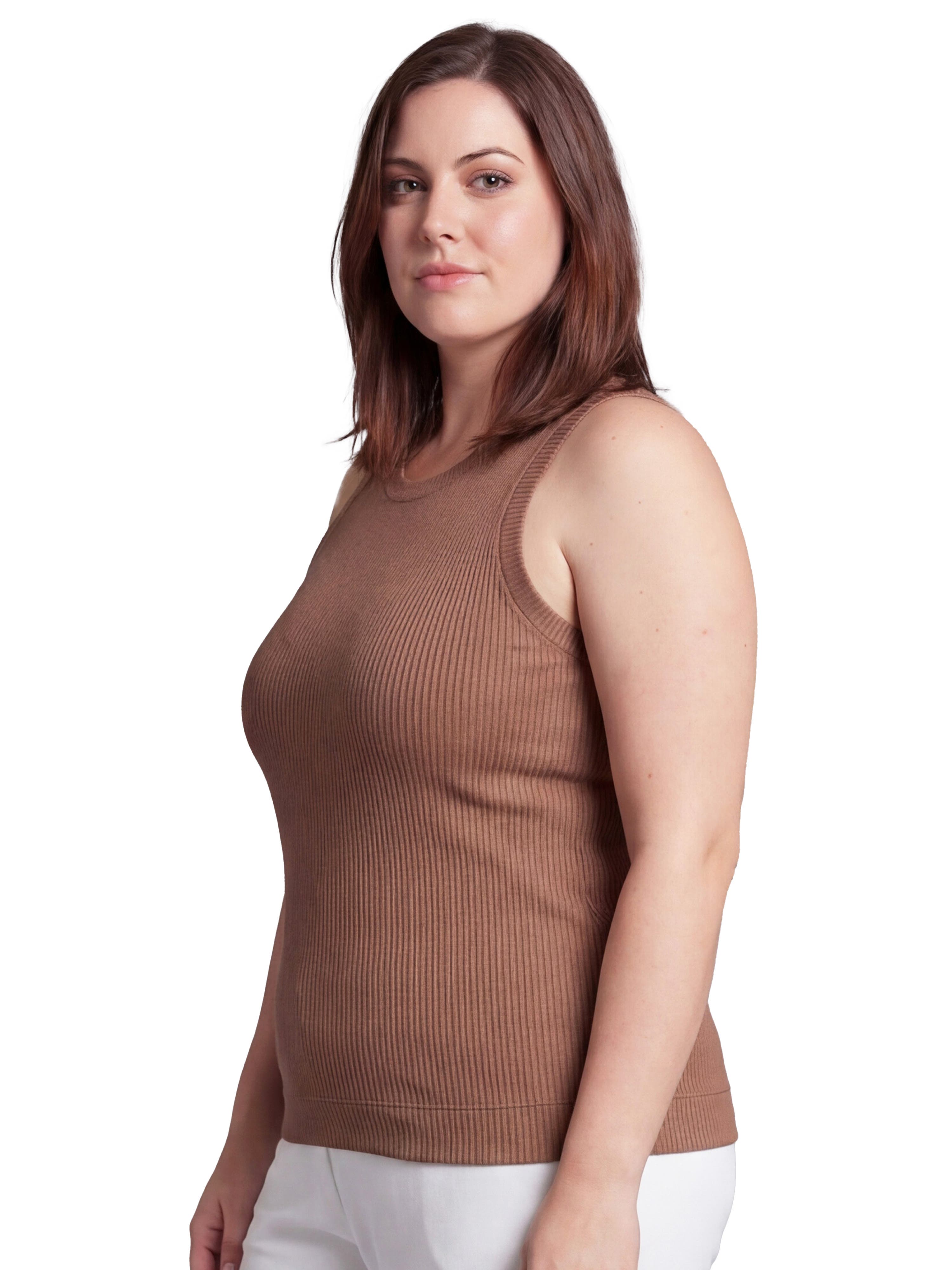 Curvy Basic Ribbed Knit Round Neck Sleeveless Tank Top - image 4