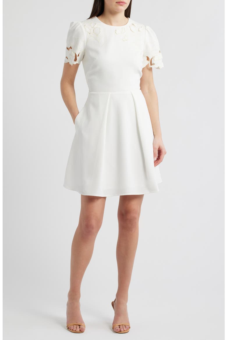 Floral Cutwork Crepe Dress, Main, color, IVORY