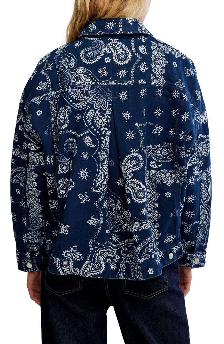 Free People Opal Swing Print Denim Jacket, Alternate, color, Navy Combo- Bandana