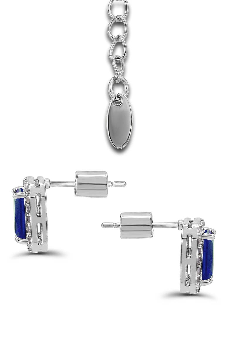 Emerald Cut Cubic Zirconia Pendant Necklace & Stud Earrings Set, Alternate, color, SILVER/BLUE