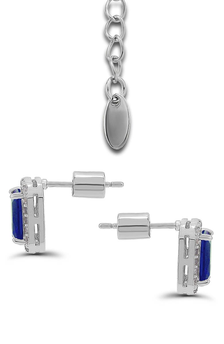 Christian Siriano Emerald Cut Cubic Zirconia Pendant Necklace & Stud Earrings Set, Alternate, color, Silver/ Blue