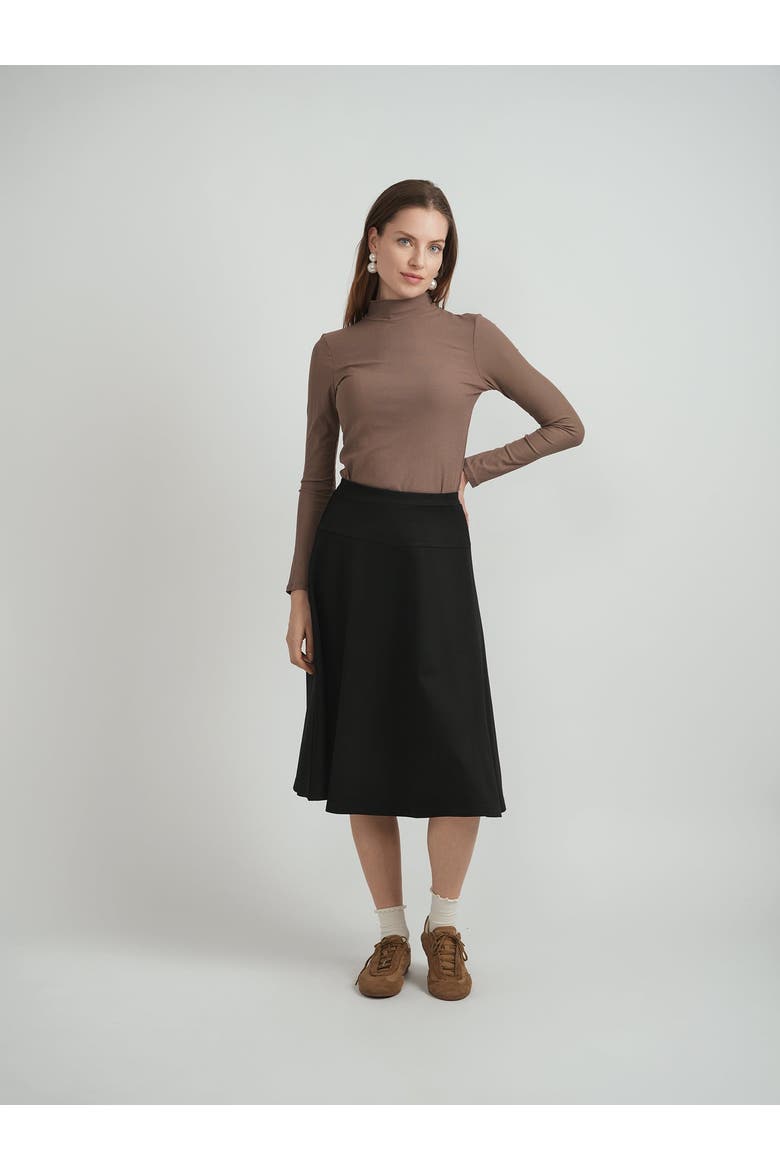 A-Line Elastic Waistband Flared Knit Skirt, Alternate, color, Black