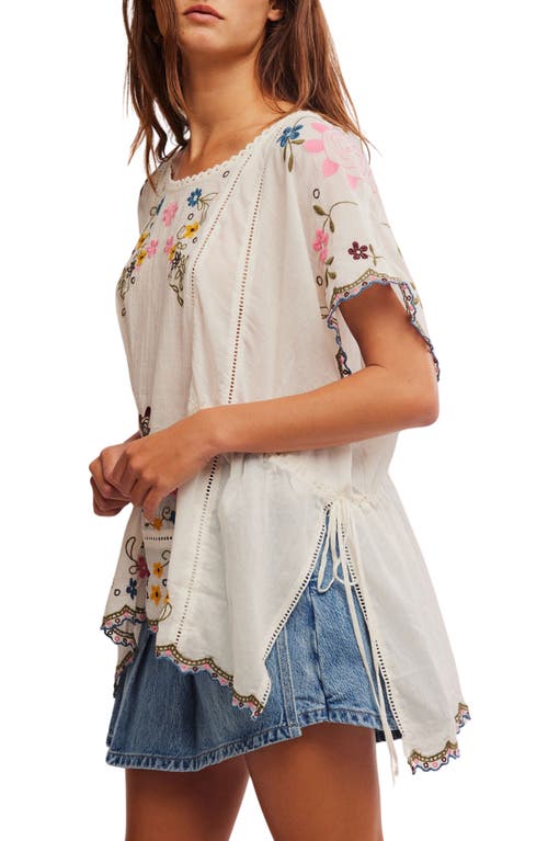 Shop Free People Danielle Floral Embroidered Tunic In Cloud Dancer