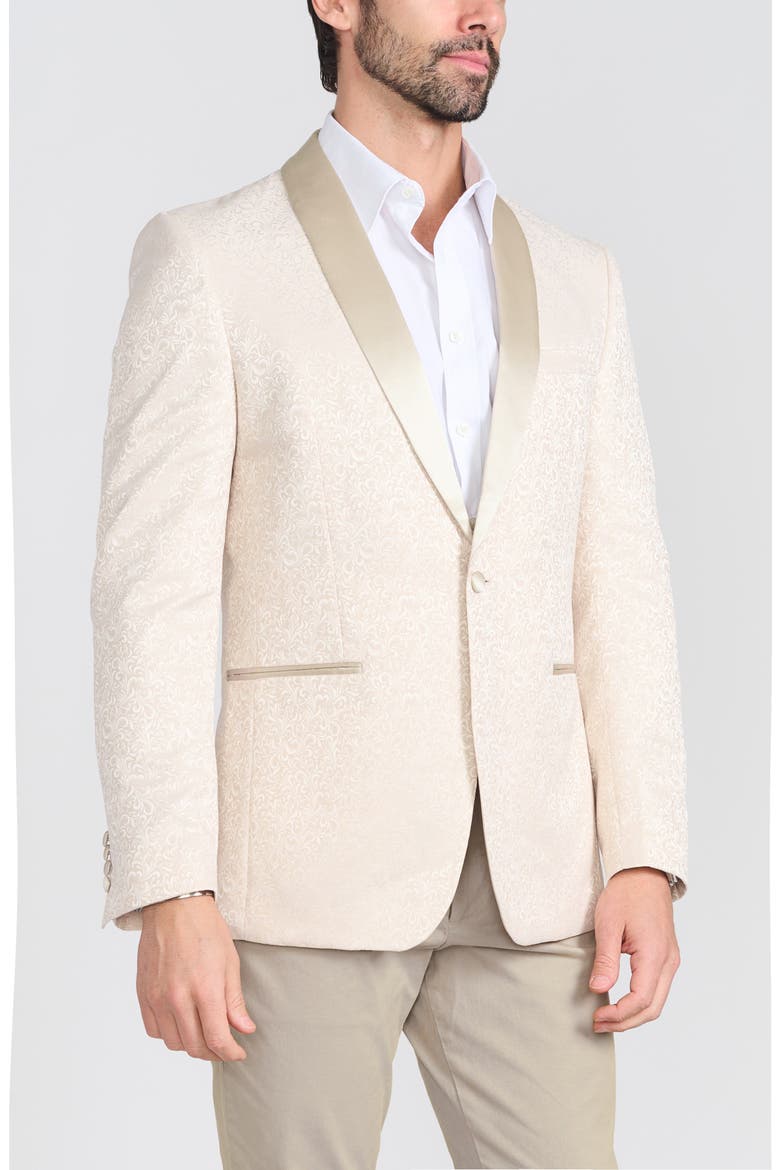 Dalston Cream Tonal Jacquard & Satin Dinner Jacket, Alternate, color, CREAM