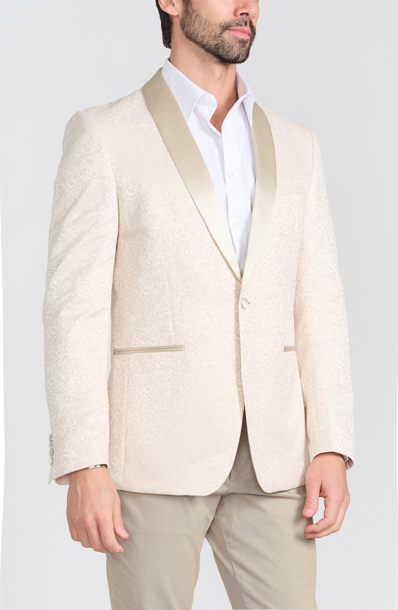 SAVILE ROW CO Dalston Cream Tonal Jacquard & Satin Dinner Jacket, Alternate, color, Cream