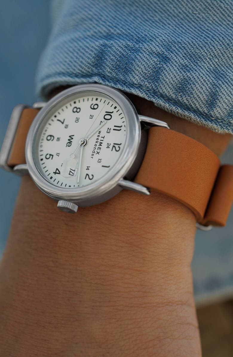 Timex<sup>®</sup> Weekender Leather Strap Watch, 37mm, Alternate, color, 