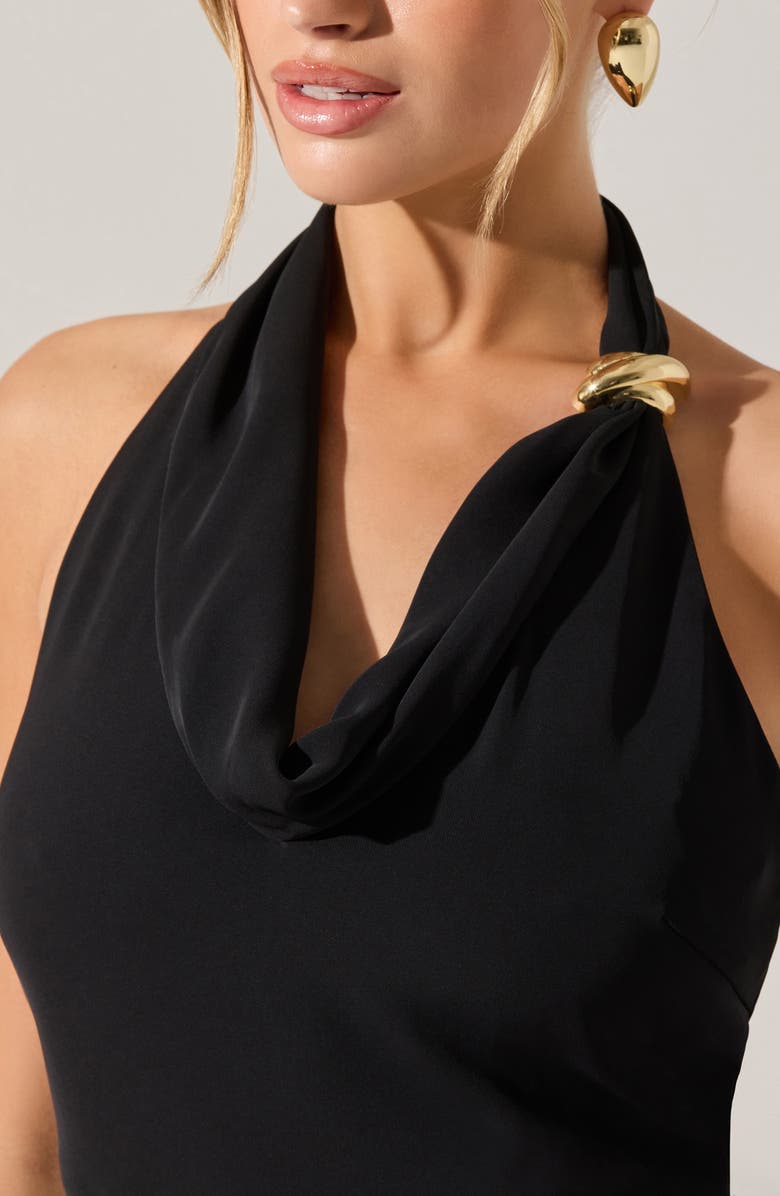 ASTR the Label Alanna Metal Buckle Detail Halter Neck Dress, Alternate, color, Black