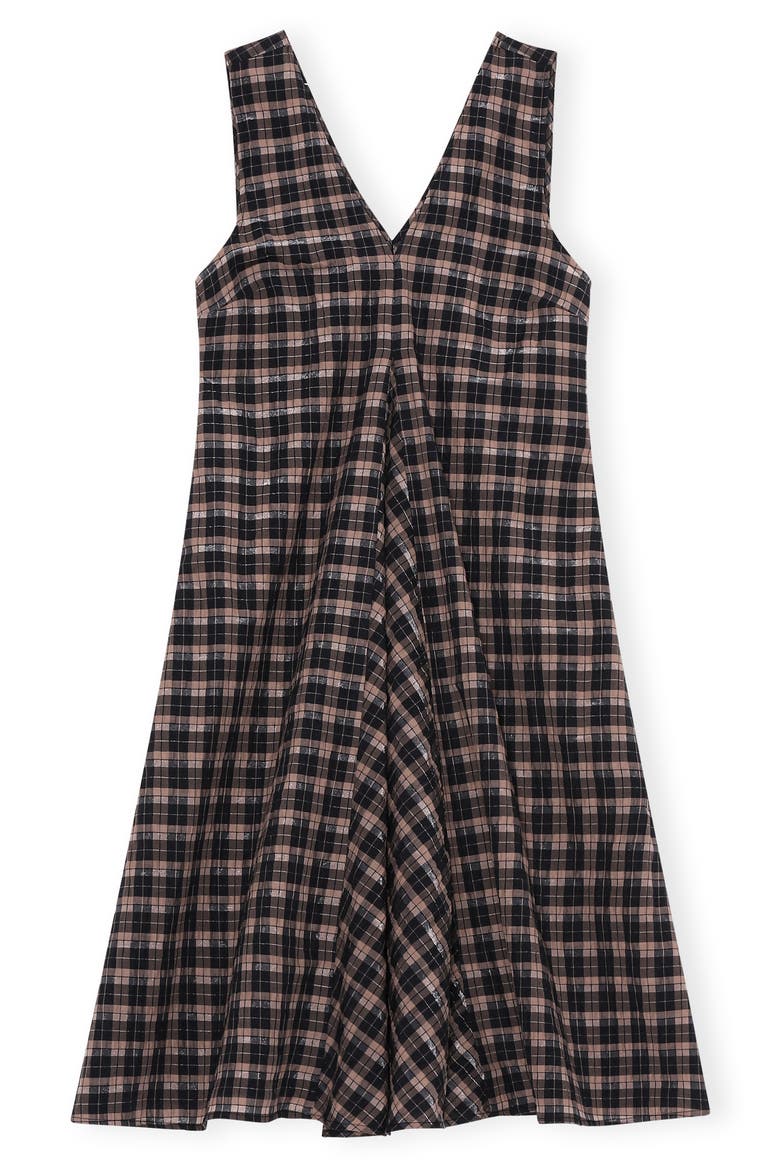 Check Seersucker A-Line Dress, Main, color, FOSSIL