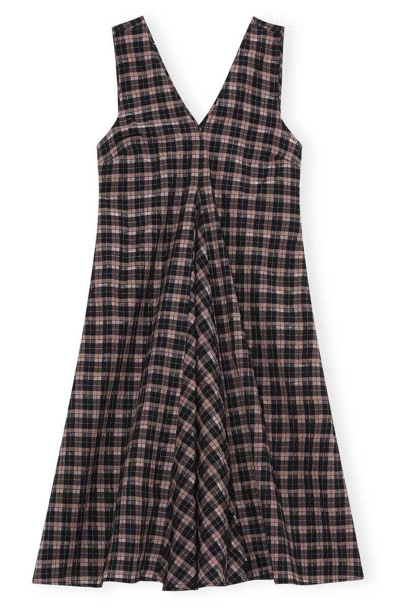 Ganni Check Seersucker A-Line Dress, Main, color, 