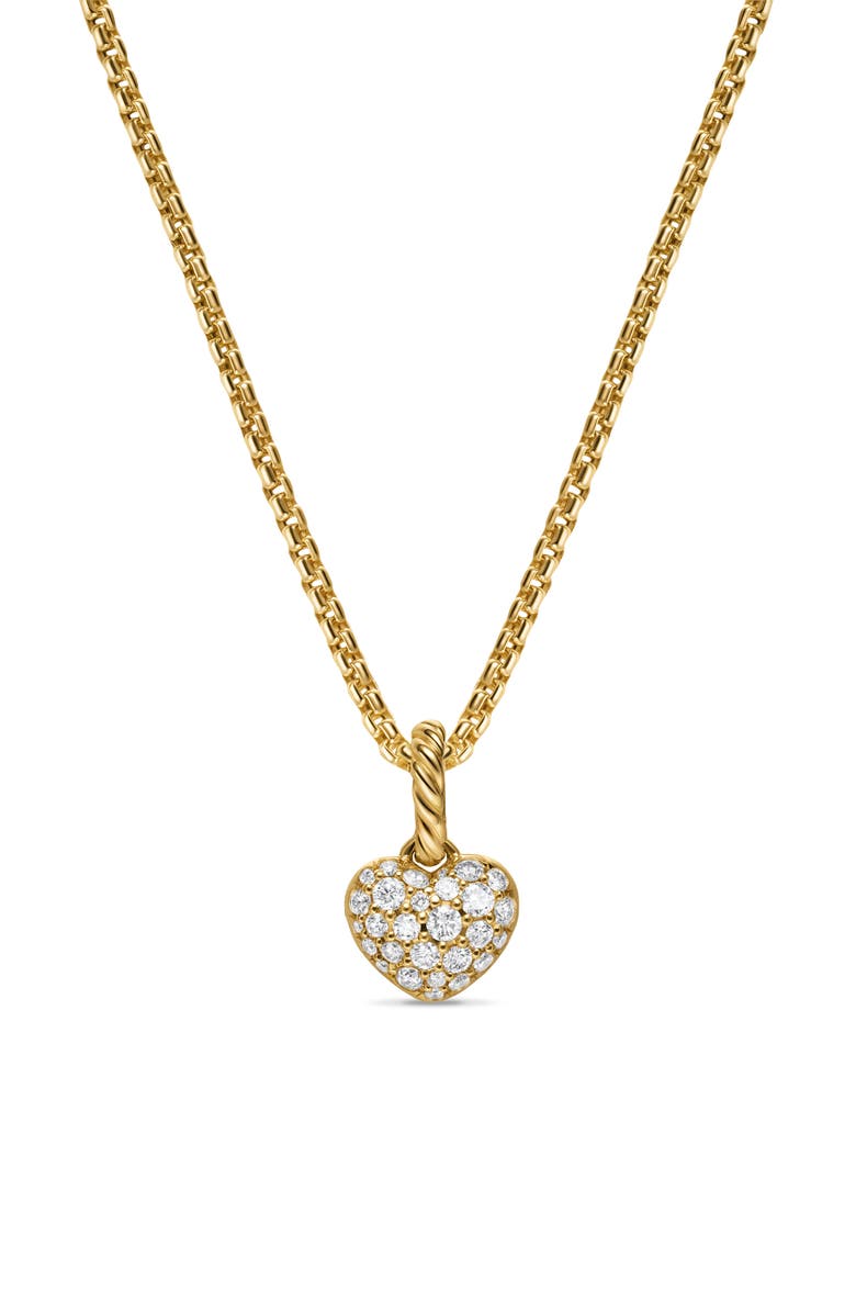 David Yurman Petite Pavé Heart Enhancer in 18K Yellow Gold with Diamonds, 7.4mm, Alternate, color, Diamond