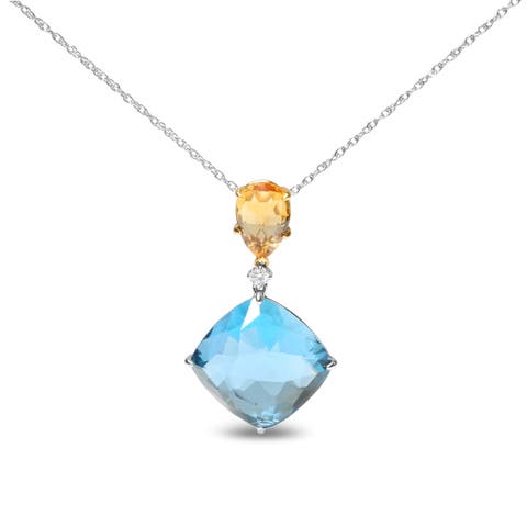 18K Gold Diamond Accent Citrine Topaz Dangle Pendant Necklace