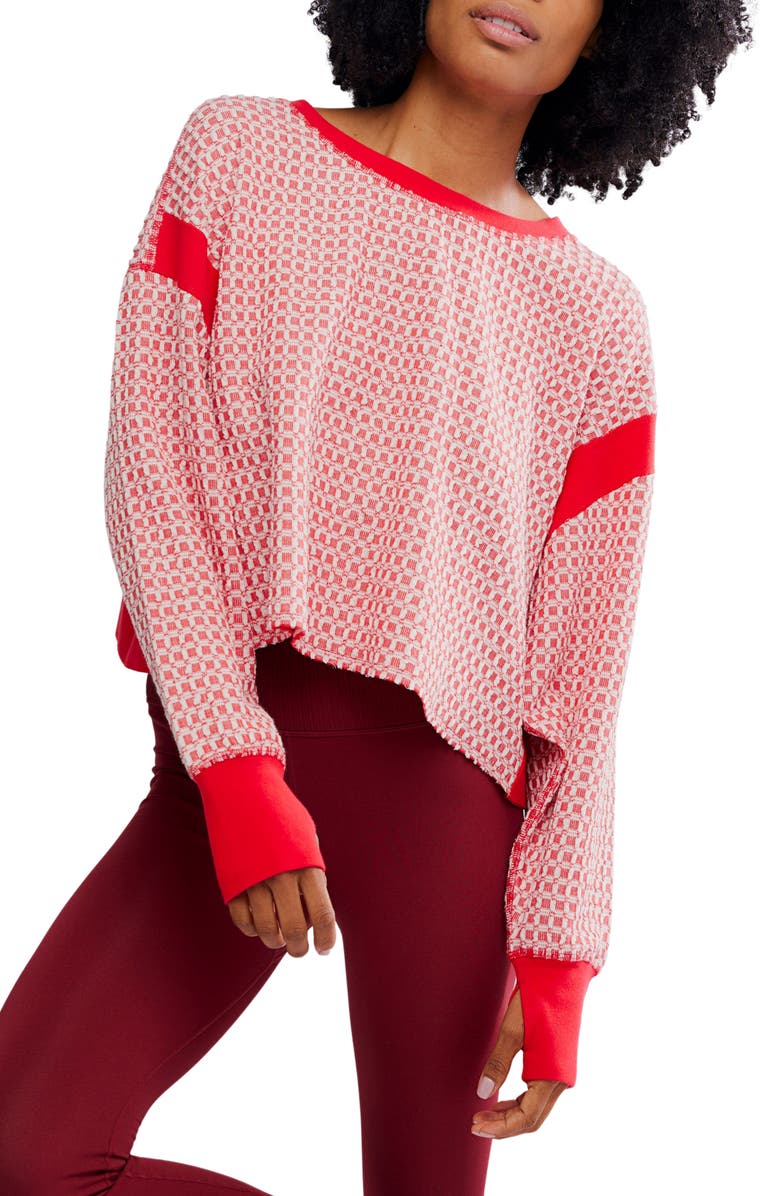 Free People My Time Textured Waffle Knit Cutout Top, Main, color, Victory Red