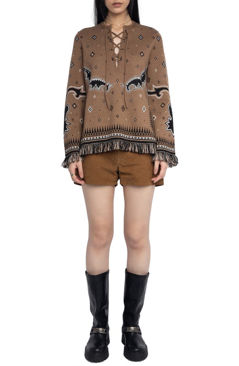 Zadig & Voltaire Leon Western Merino Wool Sweater, Alternate, color, Daim