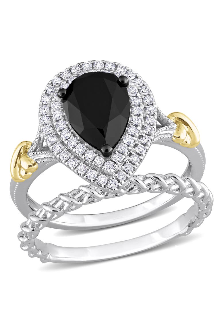 Black & White Diamond Pear Halo Ring Set 14k, Main, color, Diamond