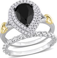 Julianna B. Black & White Diamond Pear Halo Ring Set 14k