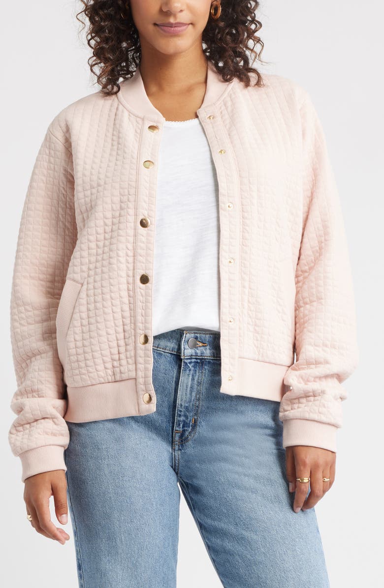 Caslon<sup>®</sup> Quilted Cotton Bomber Jacket, Main, color, Pink Smoke