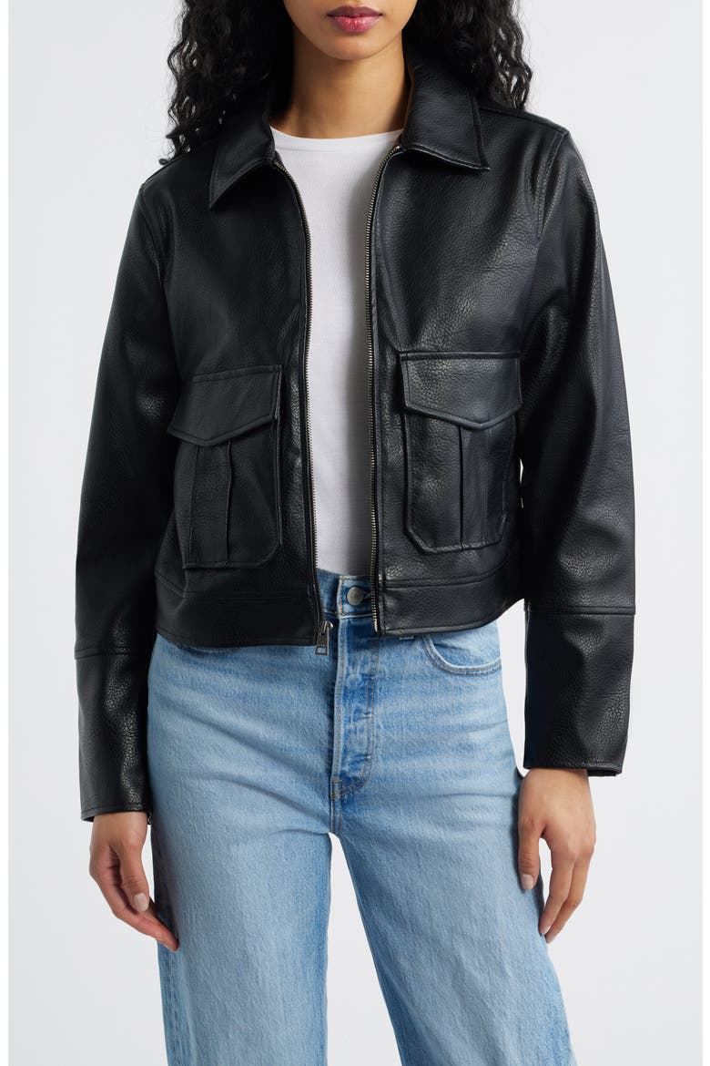 Faux Leather Moto Jacket, Main, color, BLACK