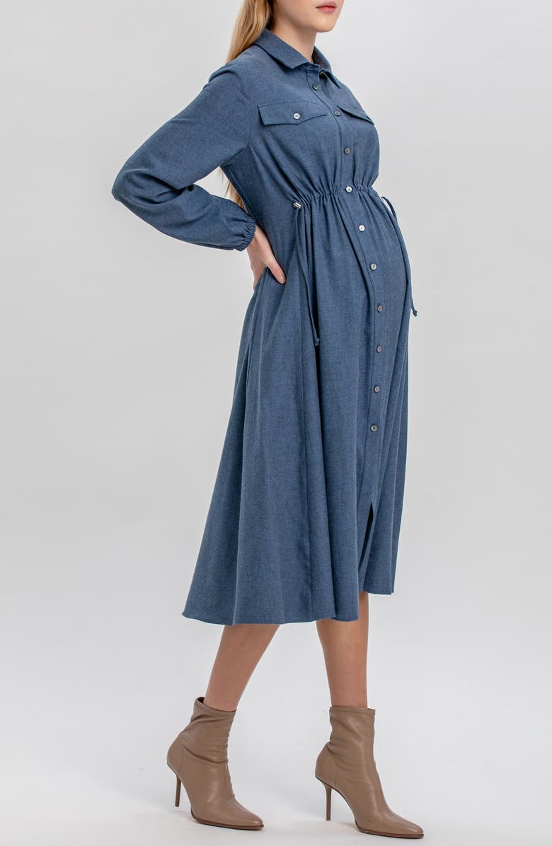 PIETRO BRUNELLI MATERNITY Erica Long Sleeve Denim Maternity Shirtdress, Alternate, color, Avion Blue